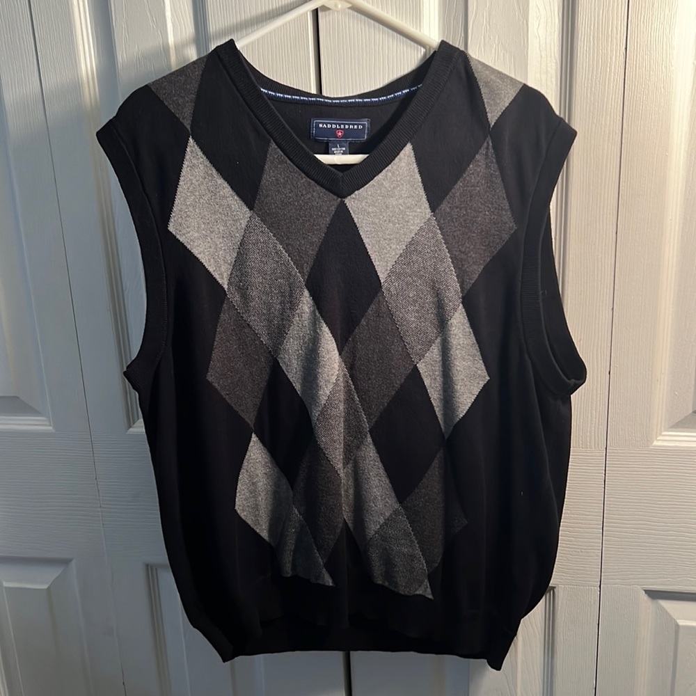 Large Black and Gray SaddleBred Sweater Vest; Men